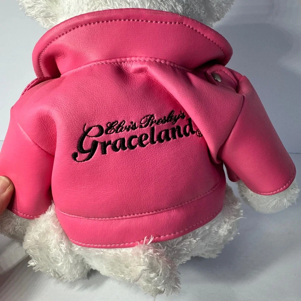 Elvis Presley Graceland Vintage White Teddy Bear Pink Moto Jacket 2004 12inch